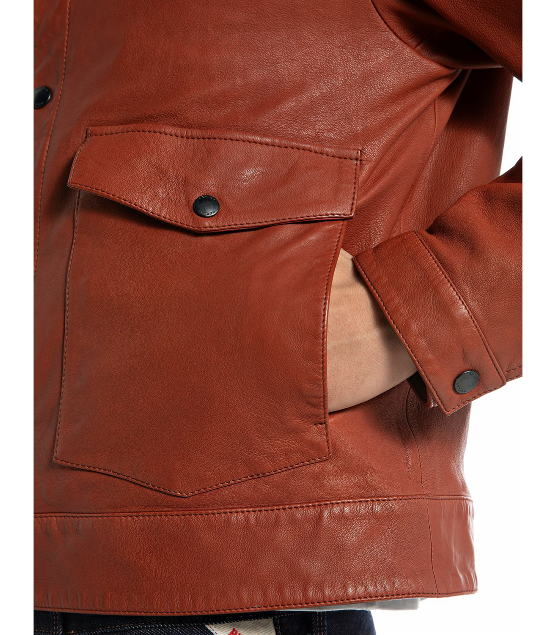 リラックスフィット ワックスレザージャケット 詳細画像 コニャック 4